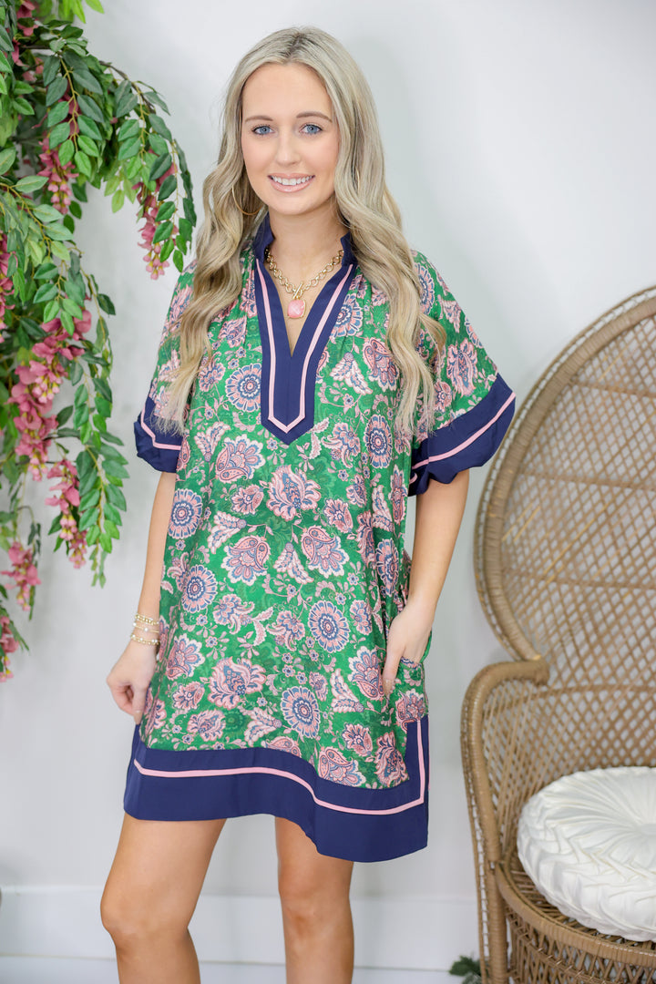 Marissa Paisley Dress "Navy/Green"