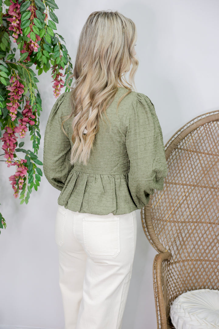 Bubble Bow Blouse "Dusty Olive"