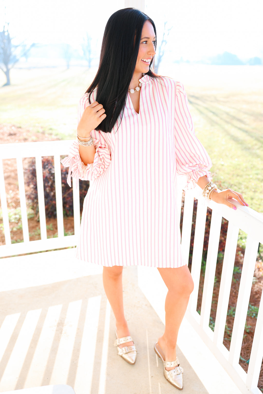 Pop of Stripe Dress "Pink"