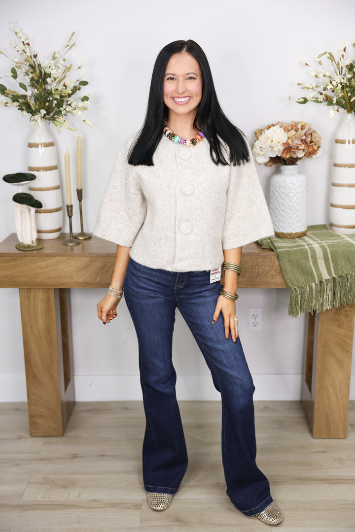 Big Button Cropped Cardigan "Taupe"