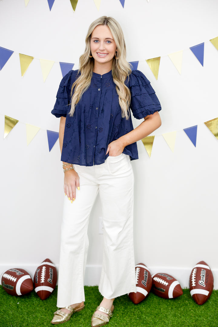 Full on Fabulous Top "Navy Eyelet"
