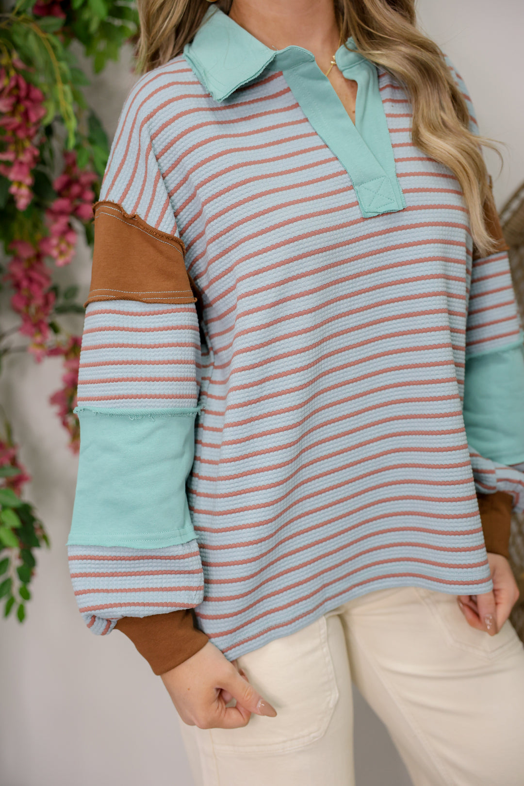 Colorblock Stripe Top "Dusty Blue"