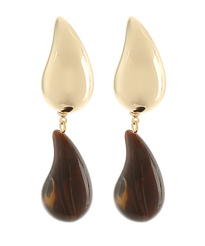 Linked Teardrop Stone Earrings "Dark Brown/Gold"