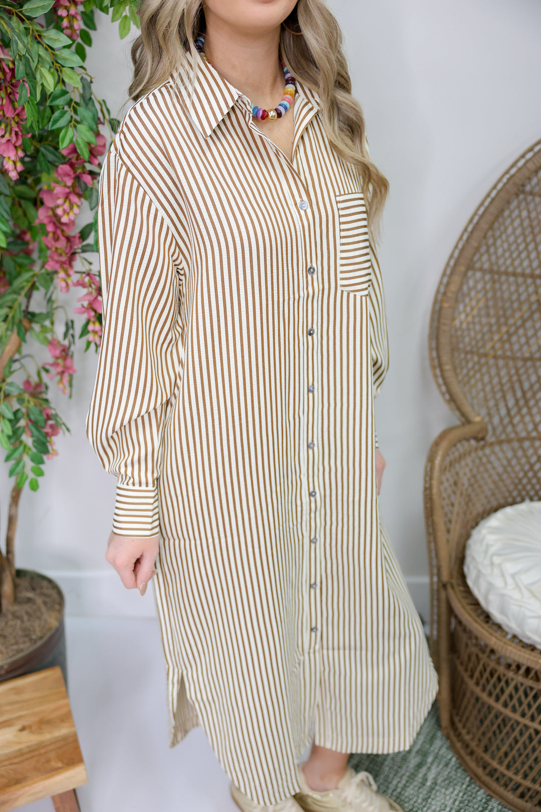 Stripe Button Shirt Dress "Caramel"