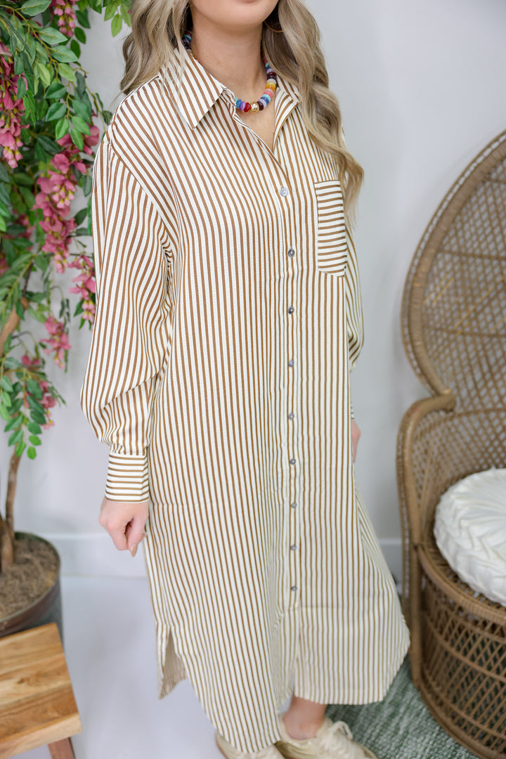 Stripe Button Shirt Dress "Caramel"