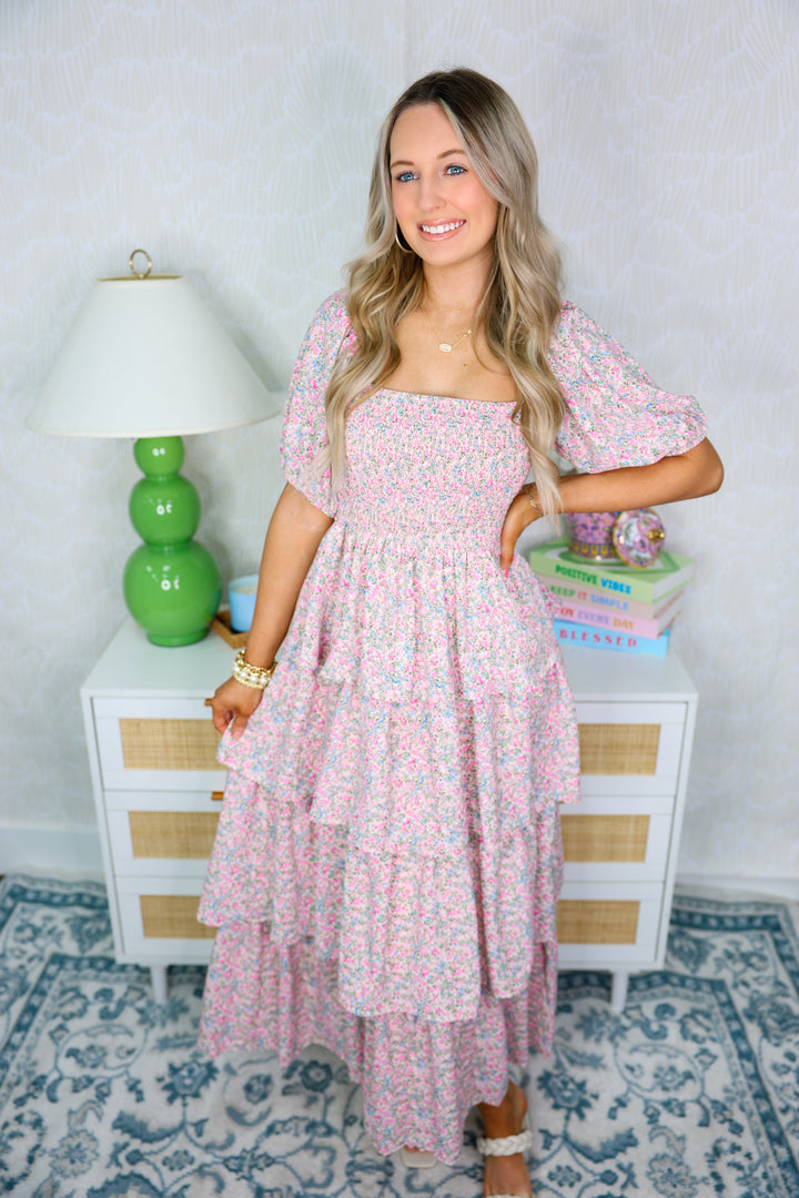 Spring Floral Smocked Maxi Dress