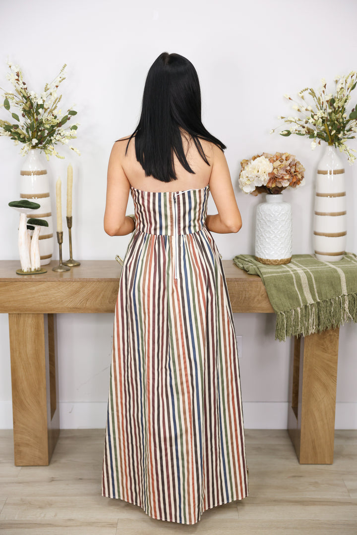 Golden Hour Stripe Printed Strapless Dress "Multi"