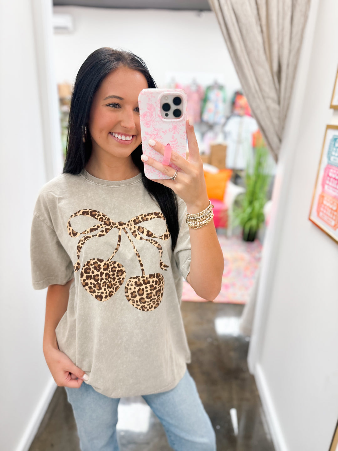 Leopard Cherry Vintage Graphic Tee "Mocha"