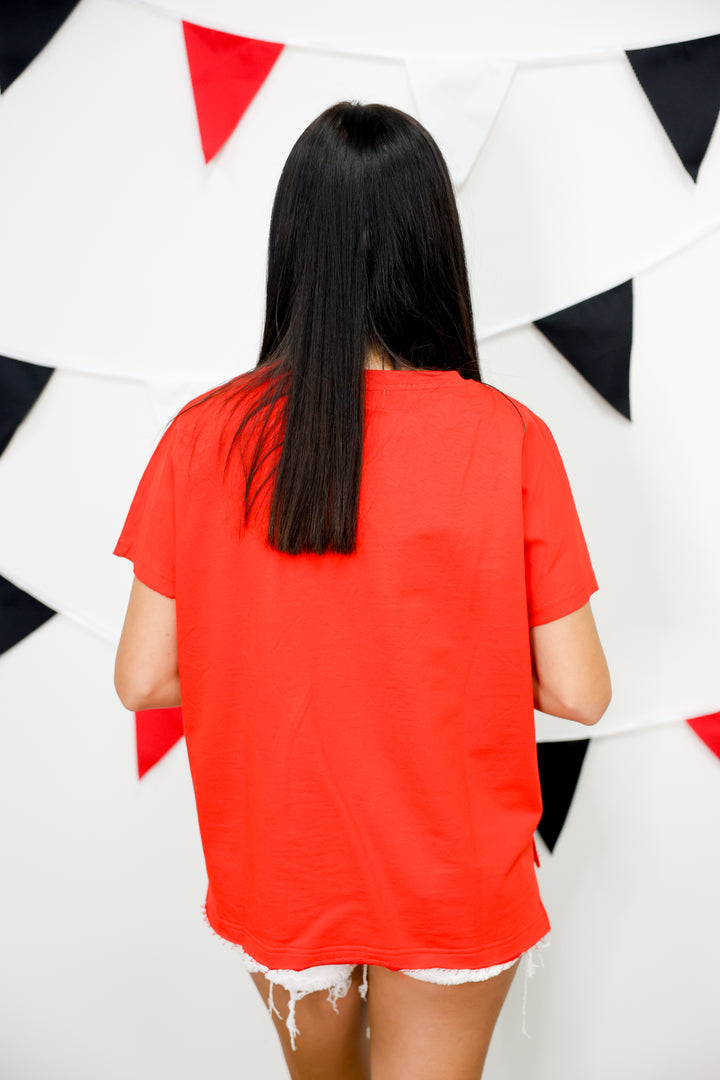 Georgia Patched Knit Top "Red/Black"