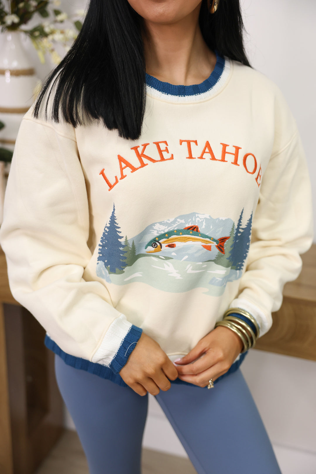 Round Neck Long Sleeve "Lake Tahoe" Graphic Sweatshirt