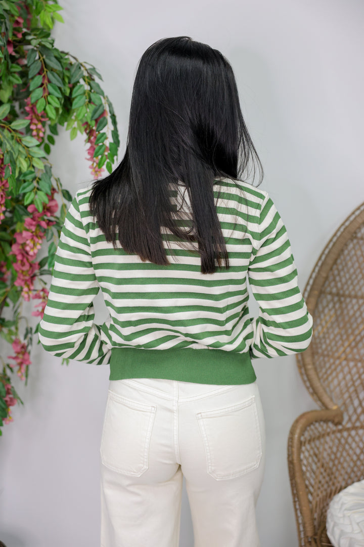 Stripe Sweater Cardigan "Forest Green"