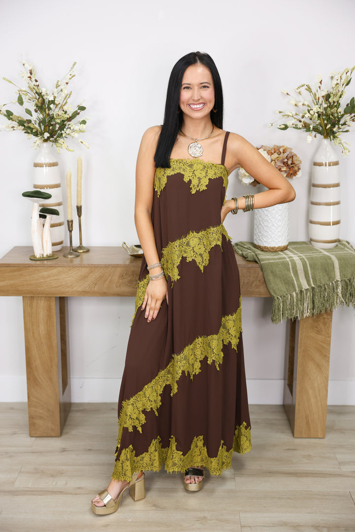 Chartreuse Lace Charm Dress "Chocolate"