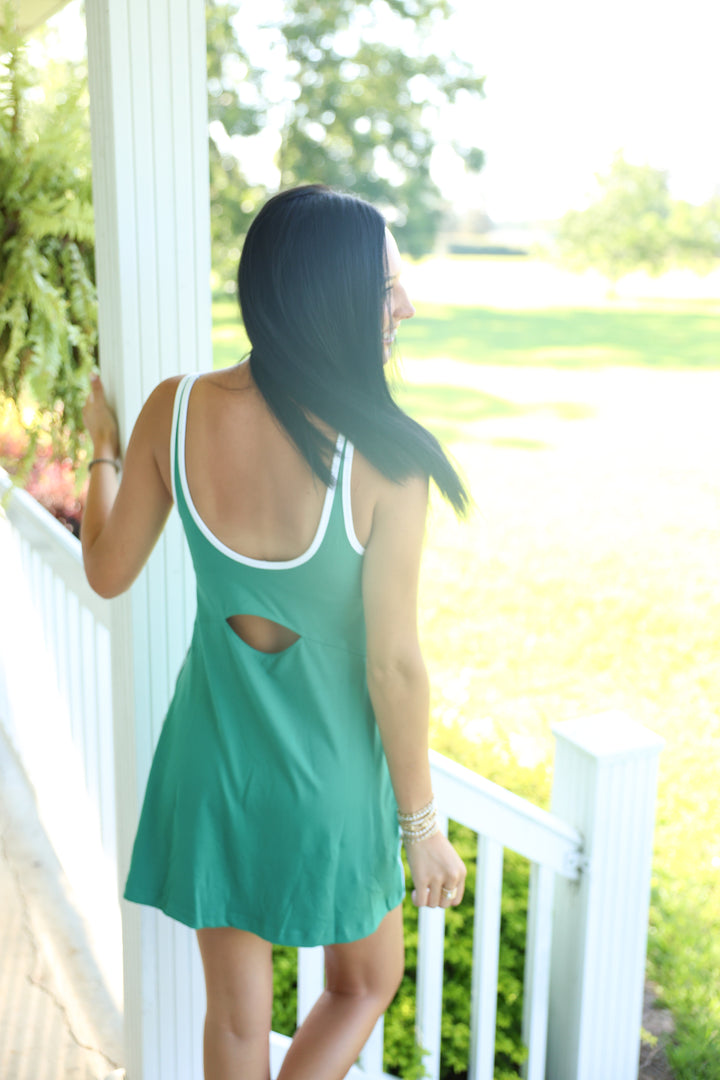 Butter Contrast Piping Mini Dress "Kelly Green/White"