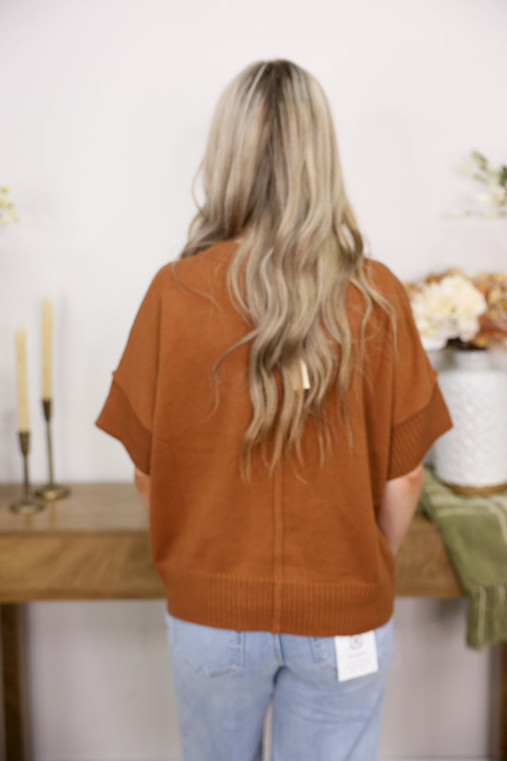 Drop Half Sleeve Crew Neck Sweater "Caramel"