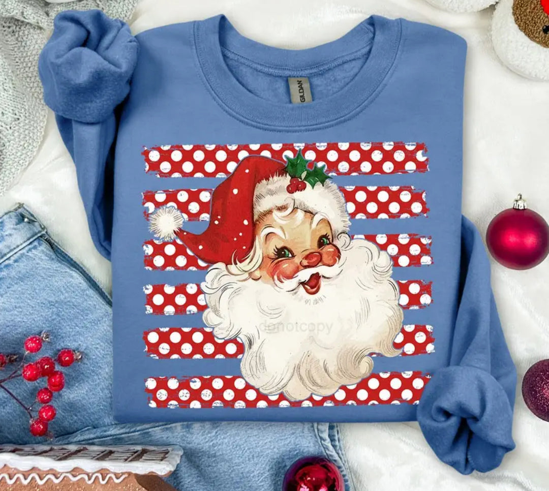 Vintage Santa Retro Polka Dot Christmas Graphic Sweatshirt "Indigo Blue"