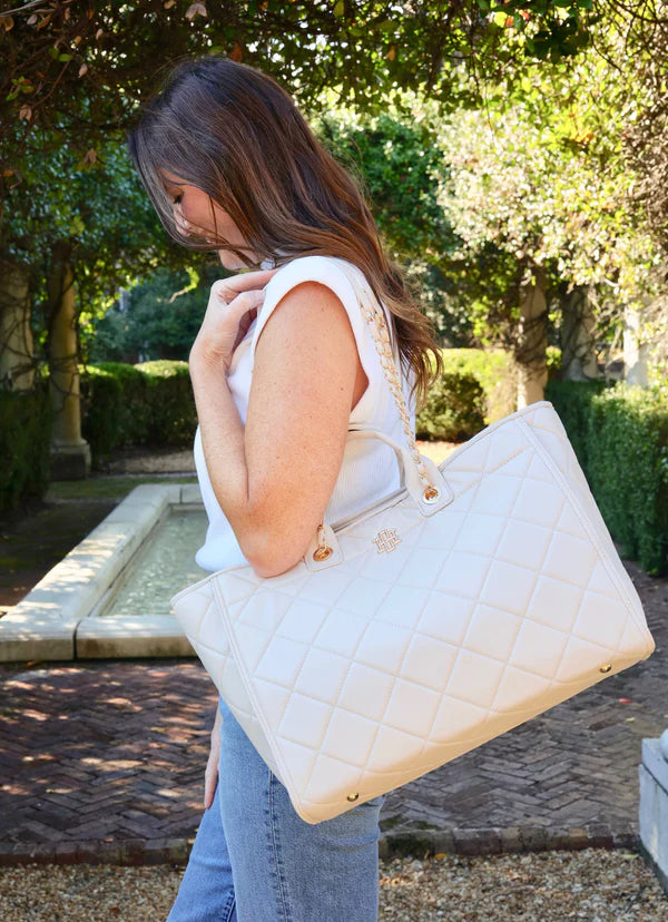 Caroline Hill - Melissa Tote Bag - Cream Quilted LD