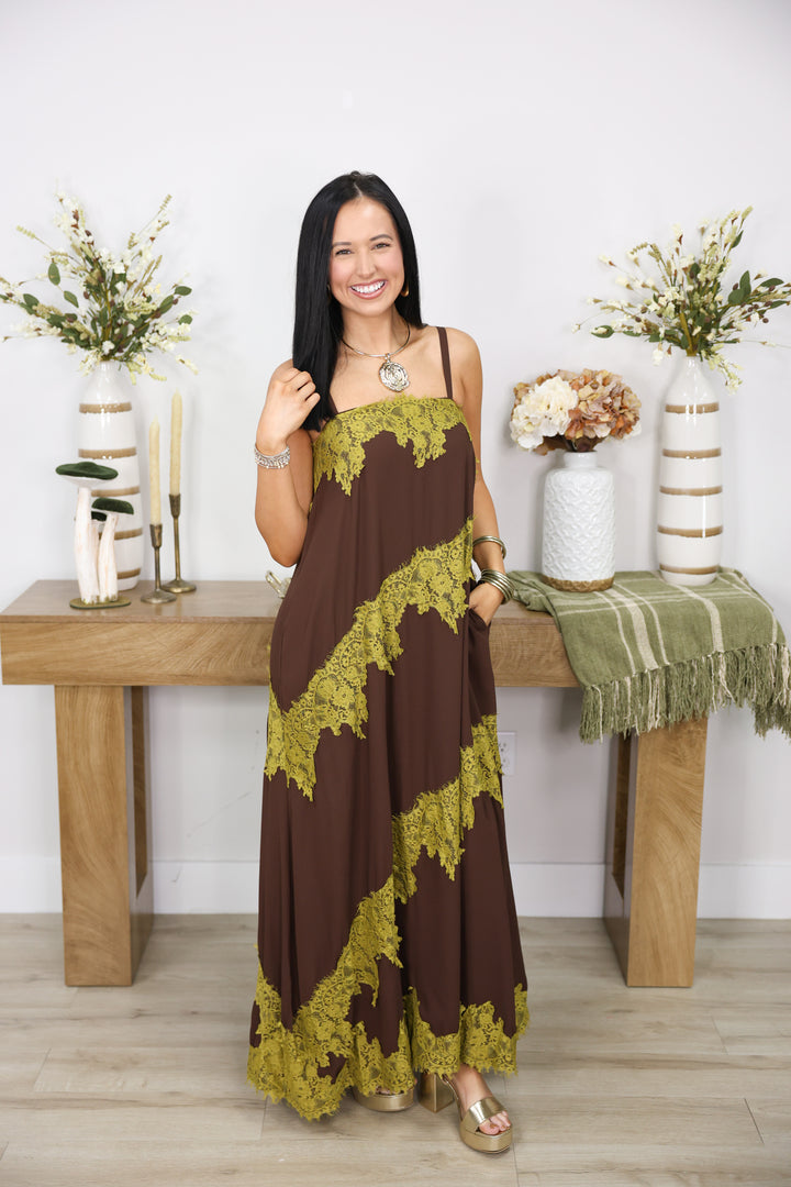 Chartreuse Lace Charm Dress "Chocolate"