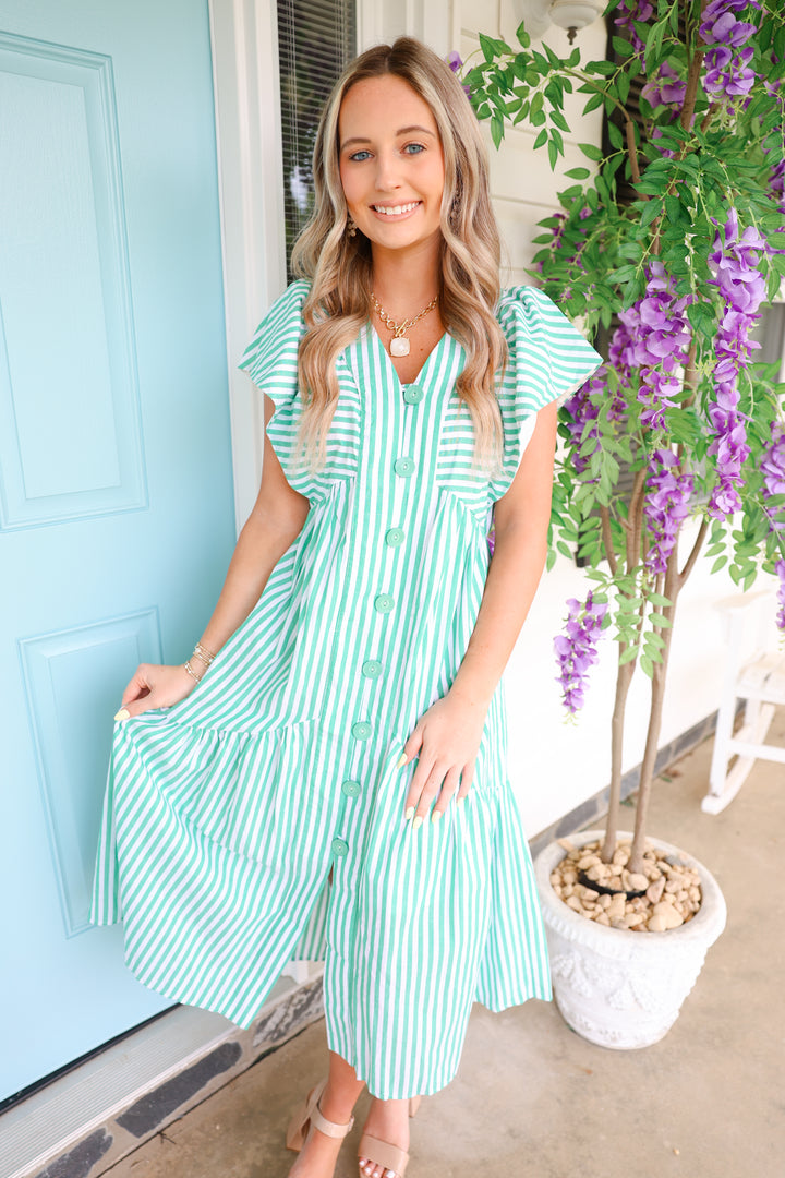 Apple Green Stripe Midi Dress
