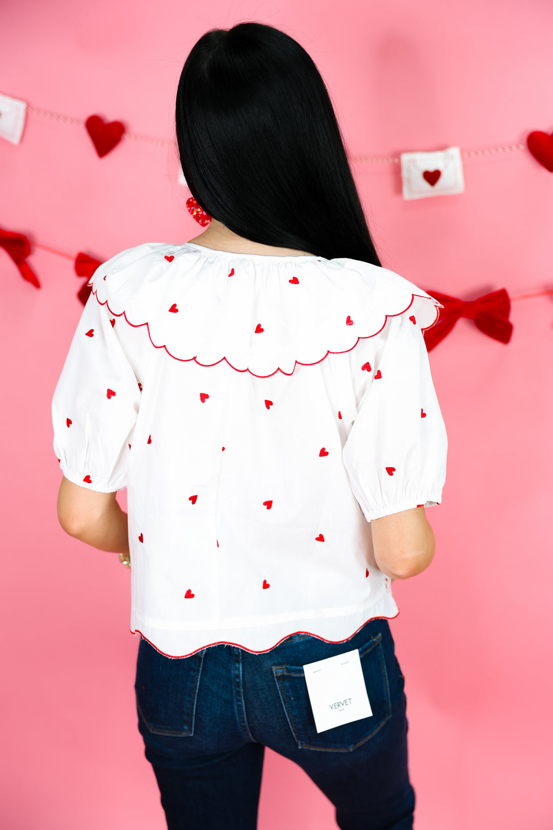 Heart Embroidered Scalloped Top