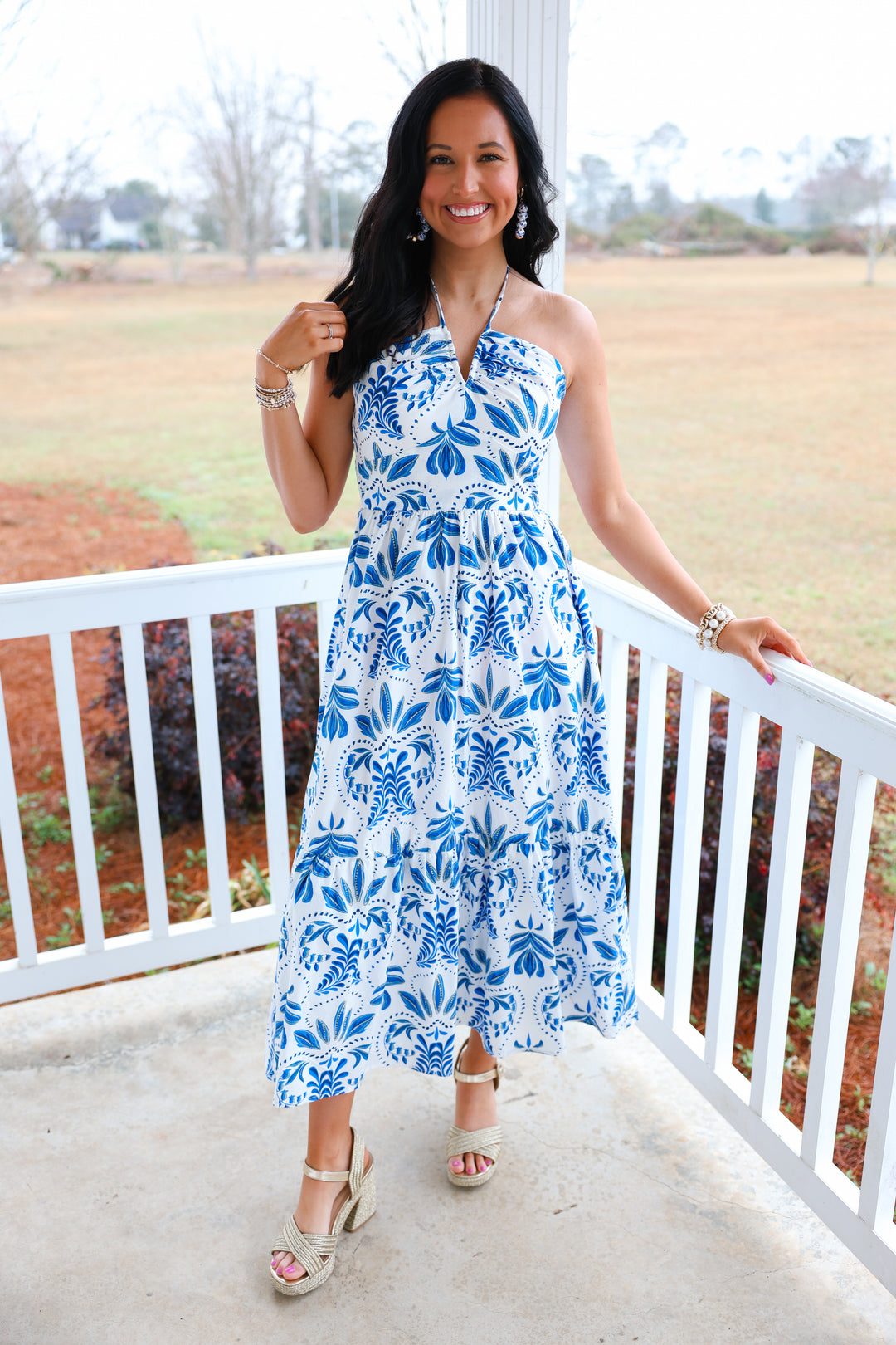 Happily Ever Halter Neck Dress "White/Blue"