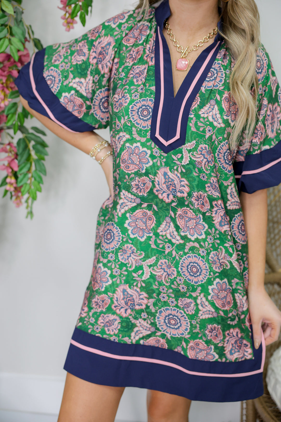 Marissa Paisley Dress "Navy/Green"