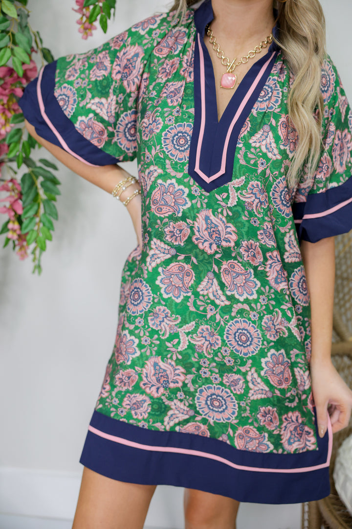 Marissa Paisley Dress "Navy/Green"