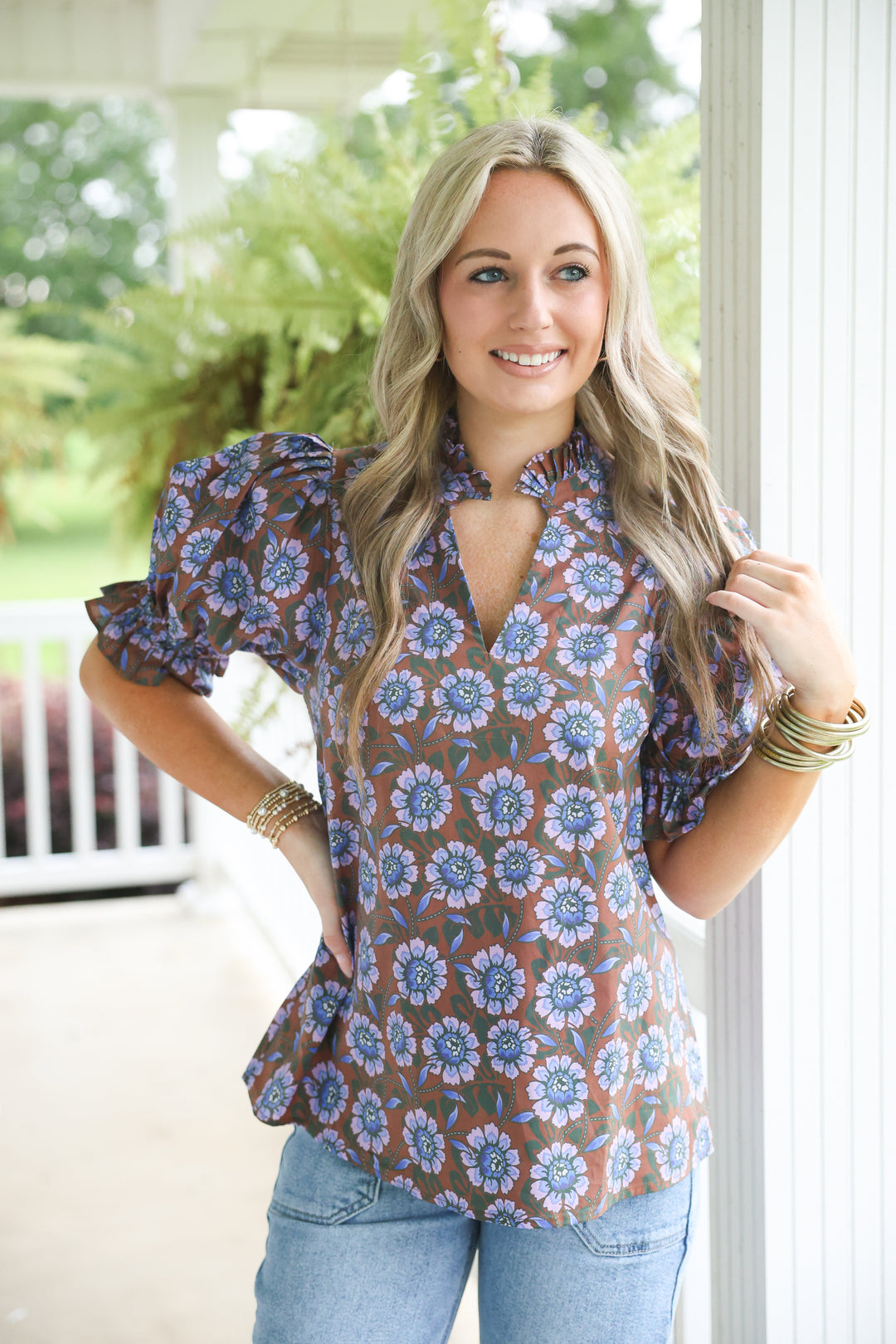 Falling Florals Top "Brown"