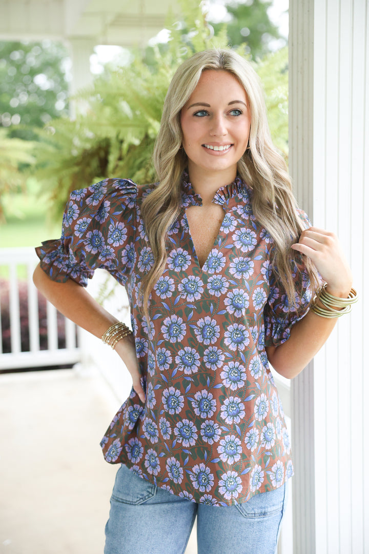 Falling Florals Top "Brown"