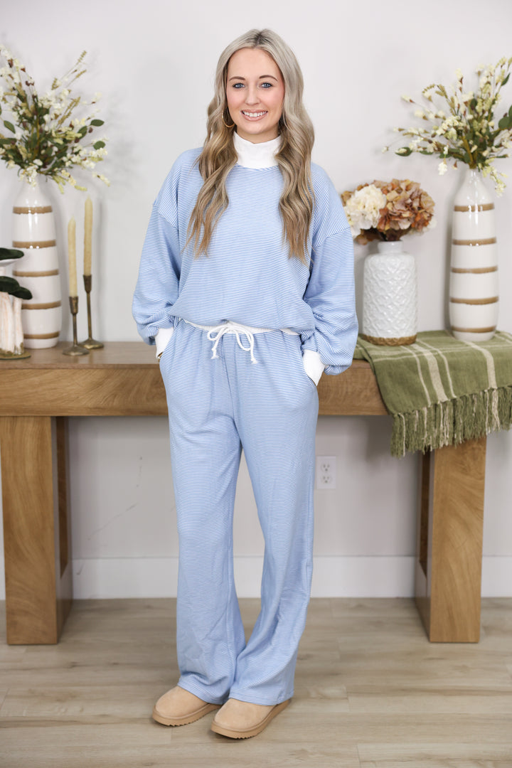 Mock Neck Stripe Lounge Set "Blue"