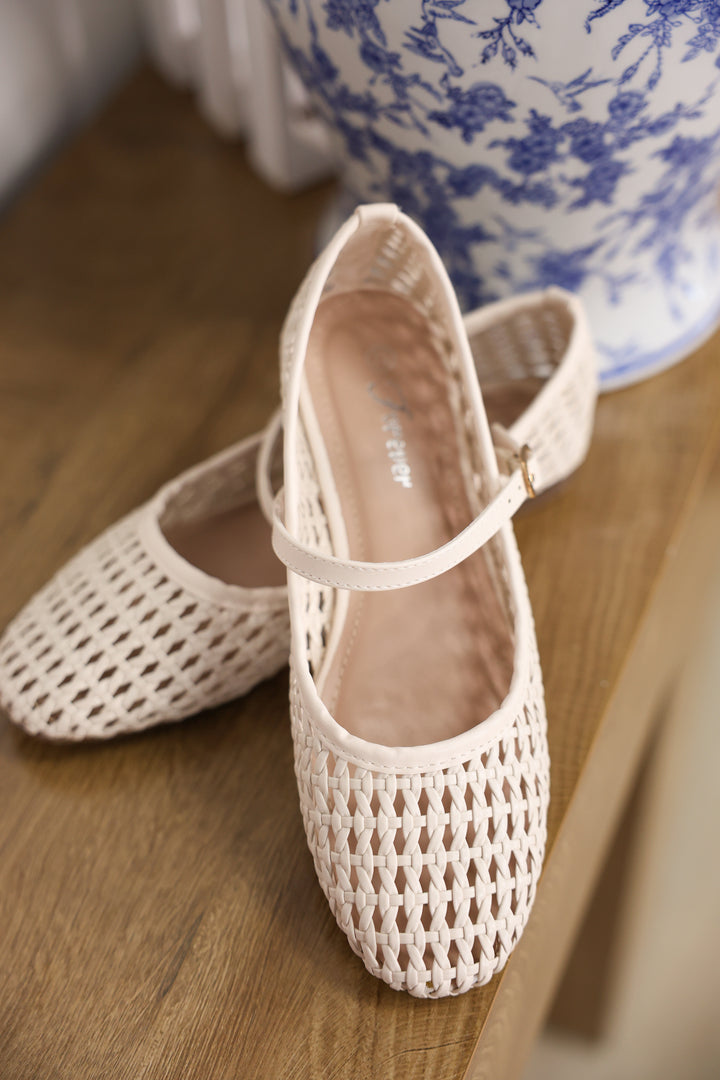 Woven Mary Jane Flats "Bone"