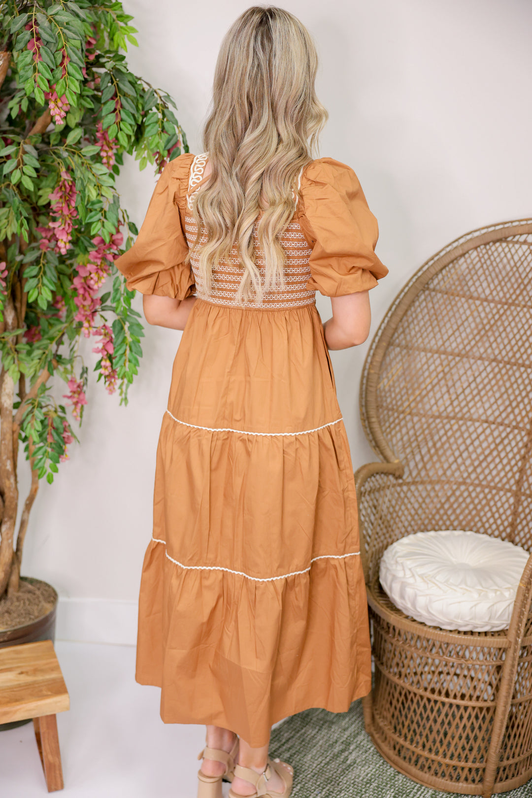 Cinnamon Poplin Smocked Dress