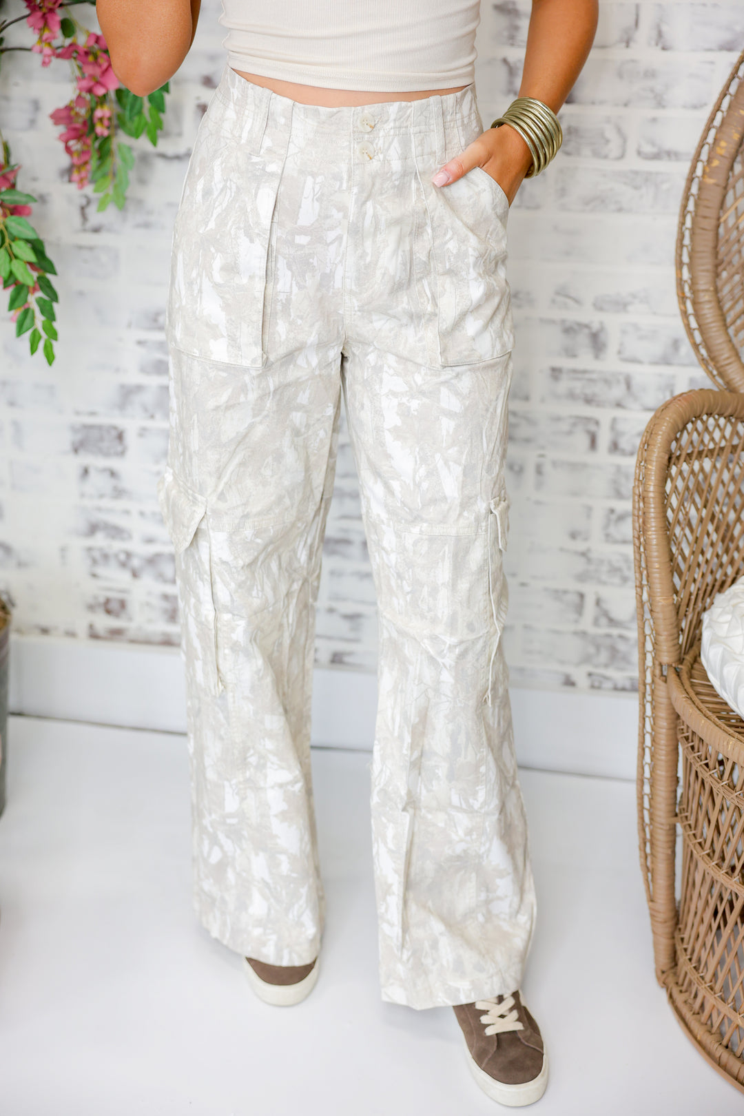 Nature Camo Print Wide Leg Pants