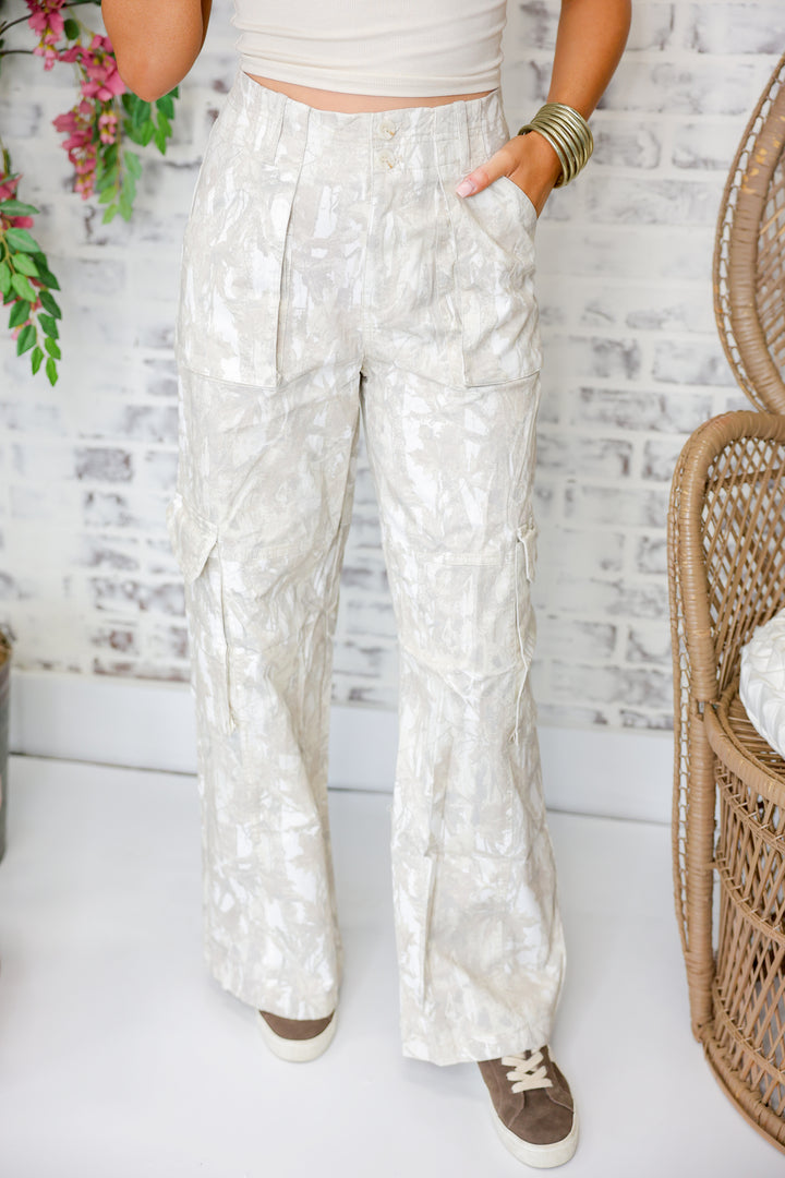Nature Camo Print Wide Leg Pants