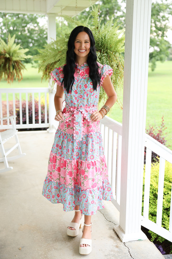 Southern Floral Midi Dress "Pink"