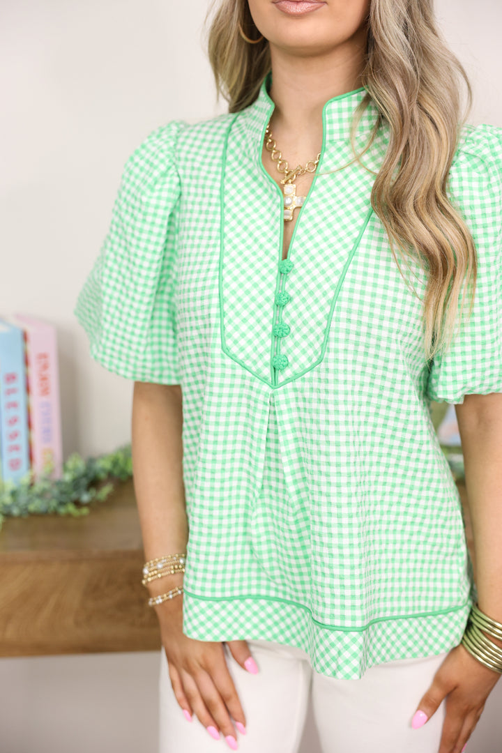Giddy Gingham Top "Light Green"