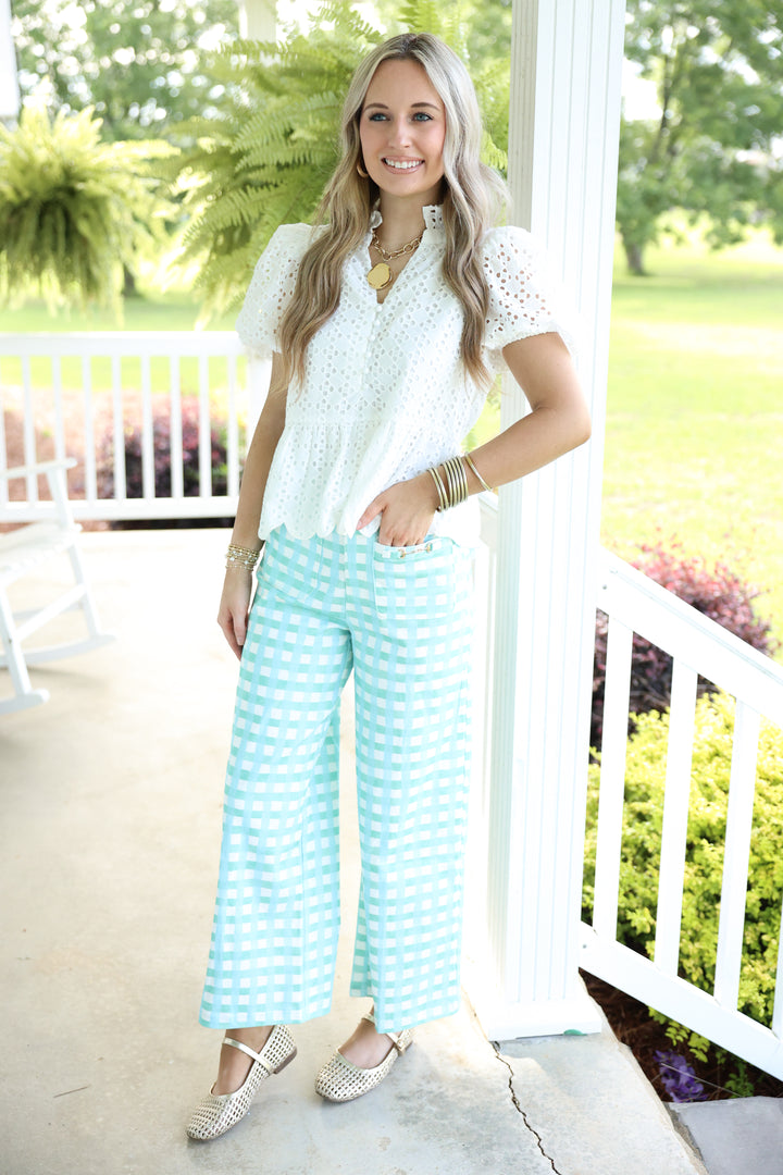 Plaid Front Pocket Detail Pants "Mint Combo"