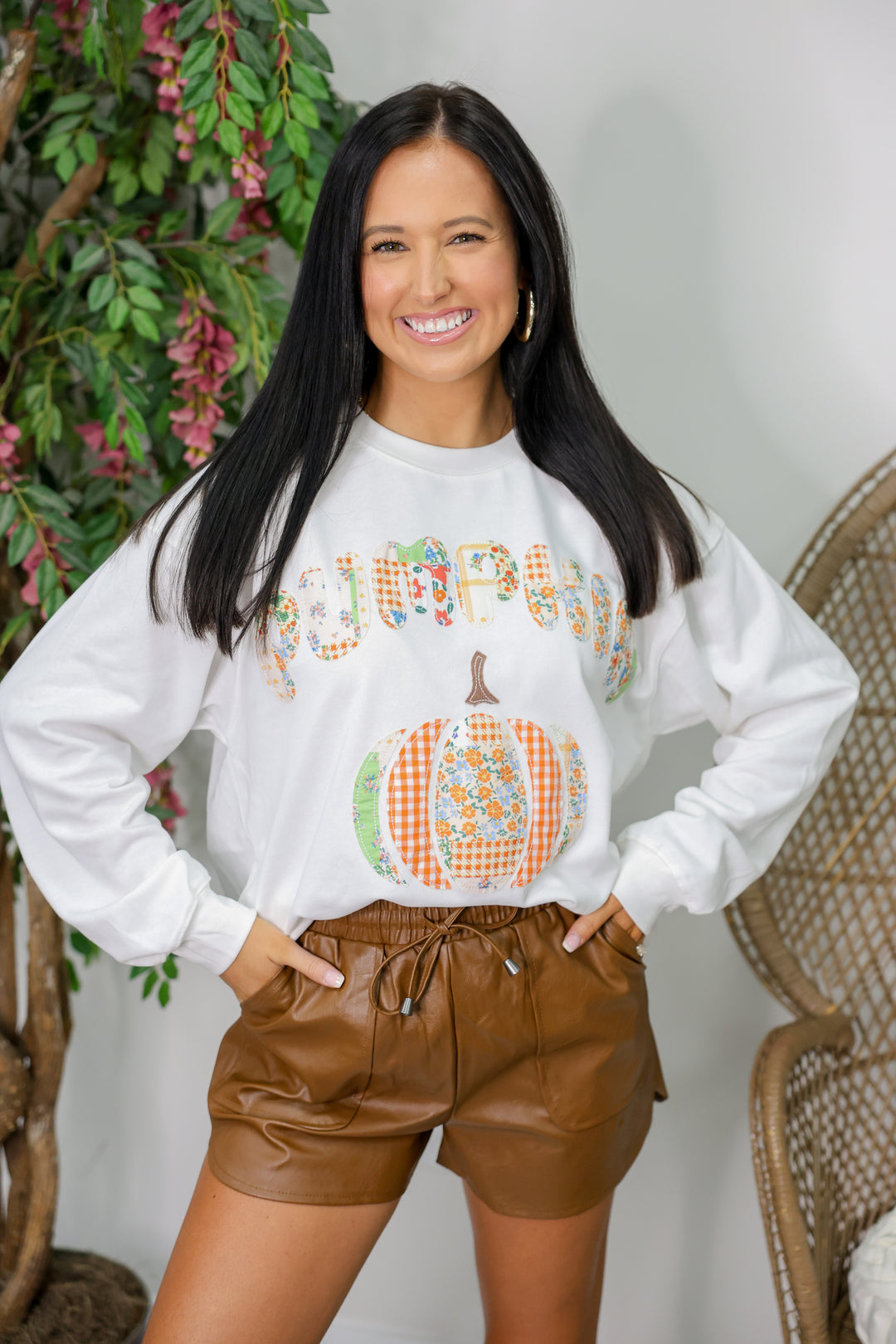 Pumpkin Patchwork Long Sleeve Crewneck