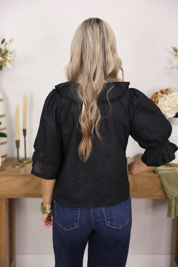 Classy Cotton Ruffle Top "Black"