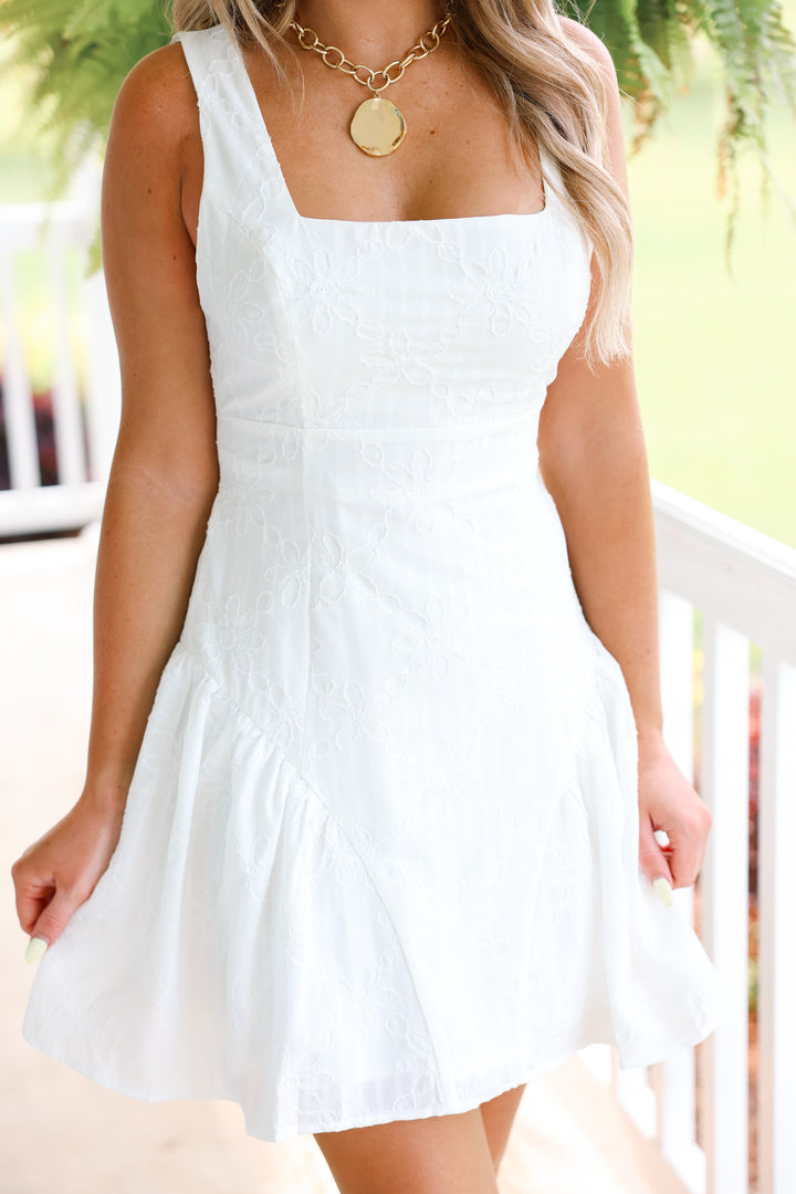 Embroidered Lined Dress "White"