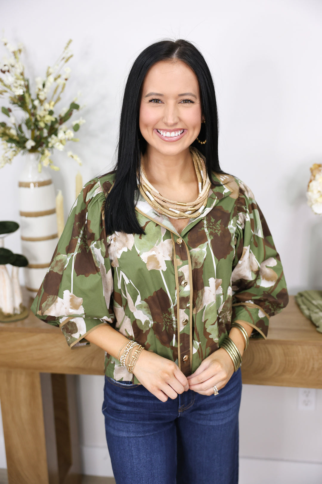 Olive Bloom Top
