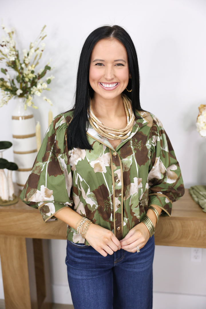 Olive Bloom Top