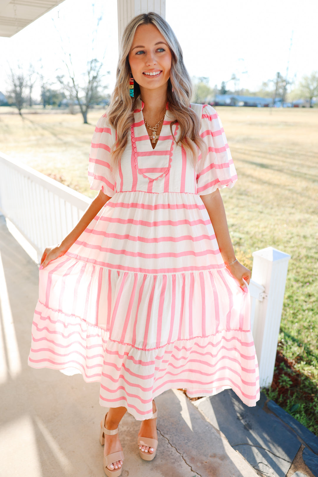 Sally Stripes Midi Dress "Pink"