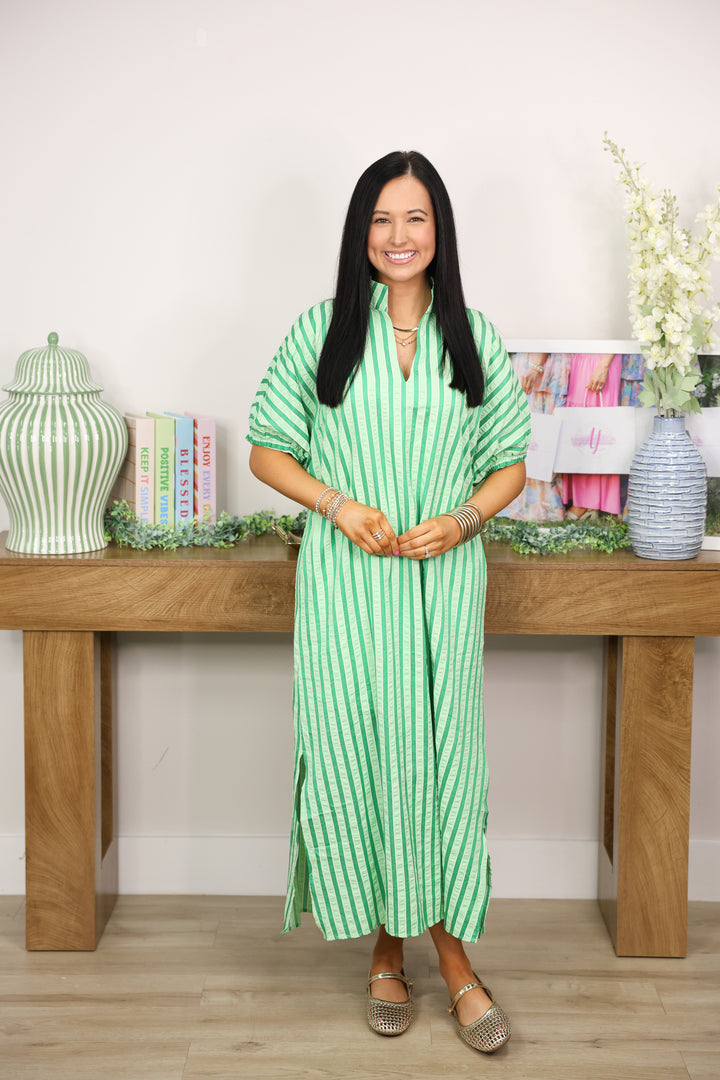 Stripe Textured Mini Dress "Green"