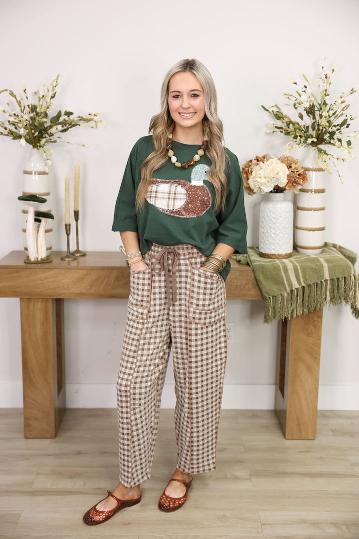 Mallard Duck Patchwork Dolman Sleeve Knit Top "Hunter Green"