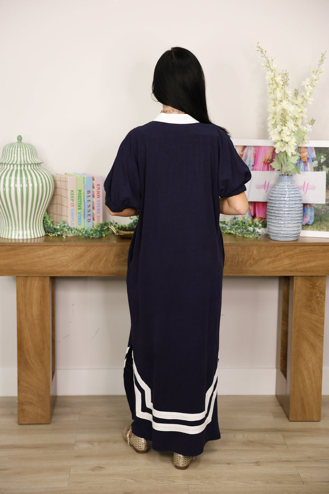 The Scarlet Trim Stunner Midi Dress "Navy"