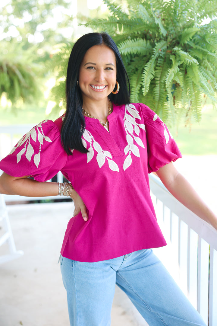 Magenta Embroidered Top