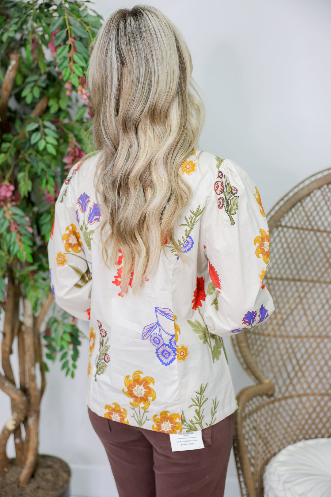 Frenzy Floral Button Down Top "Ecru Mix"