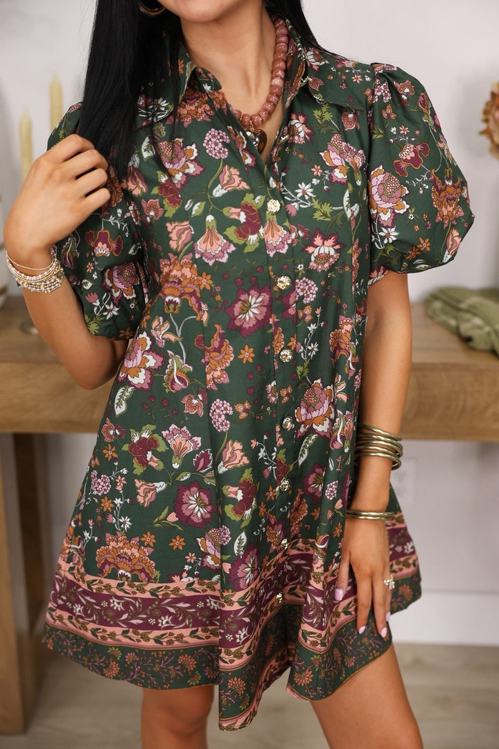 Harvest Bloom Dress "DK Green/Mauve"