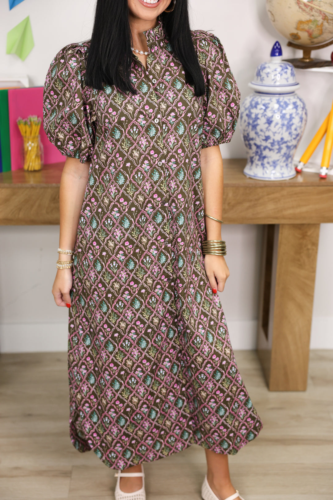 Timeless Bloom Midi Dress "Brown"