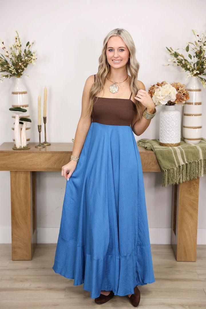 Hailey Colorblock Maxi Dress "Brown/Blue"